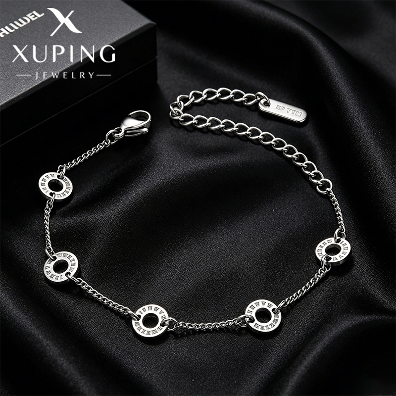 Pulsera de Números Árabes de Acero Inoxidable con Diseño Geométrico Circular para Mujer