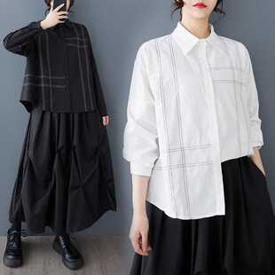 New 2025 Spring Retro Solid Color Long Sleeve Shirt Design Top Line Fashion Commuting Slim chubby girl Top