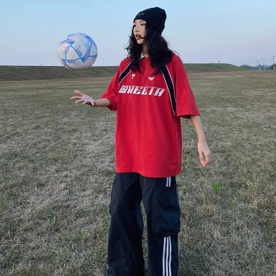 Tren nacional costura americana contraste color 2025 nueva camisa POLO solapa uniforme de fútbol manga raglán camiseta de manga corta hombres y mujeres