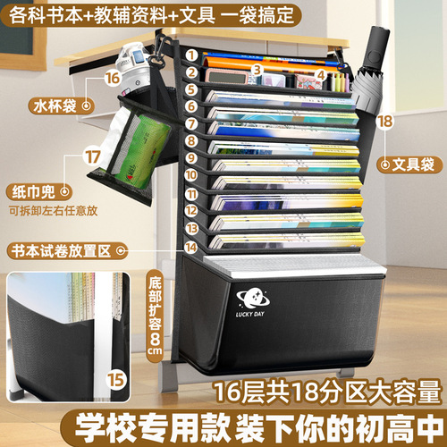 Thickened Large Capacity Desk Hanging Book Bag, Study Desk Side Book Storage Bag, Desk Edge Bag for Middle School and High School Students