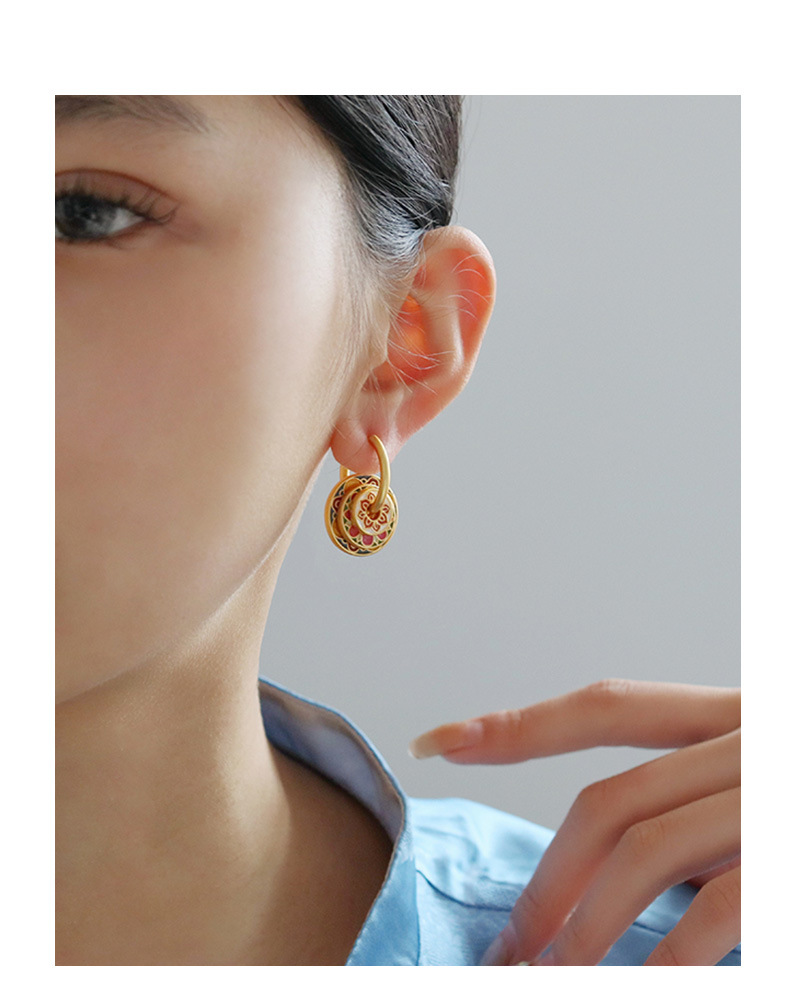1 Pair Vintage Style Geometric Color Block Enamel Copper Drop Earrings display picture 2