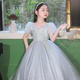 女童礼服高端公主裙灰色儿童小女孩主持人花童钢琴演奏比赛演出服