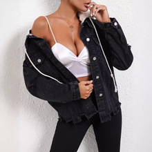 45-现货-35639#亚马逊跨境女装欧美INS 秋冬时尚连帽百搭牛仔外套