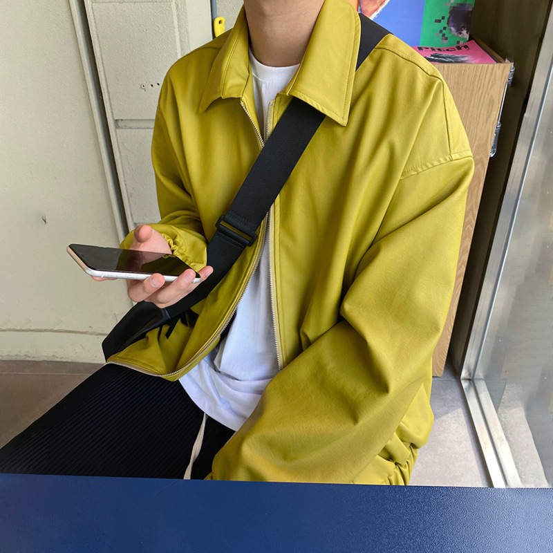 MYQLeather Jacket Men's Korean Styley Street Handsome Motorcycle Jacket Autumn Loose Leather Jacket Top Clothes