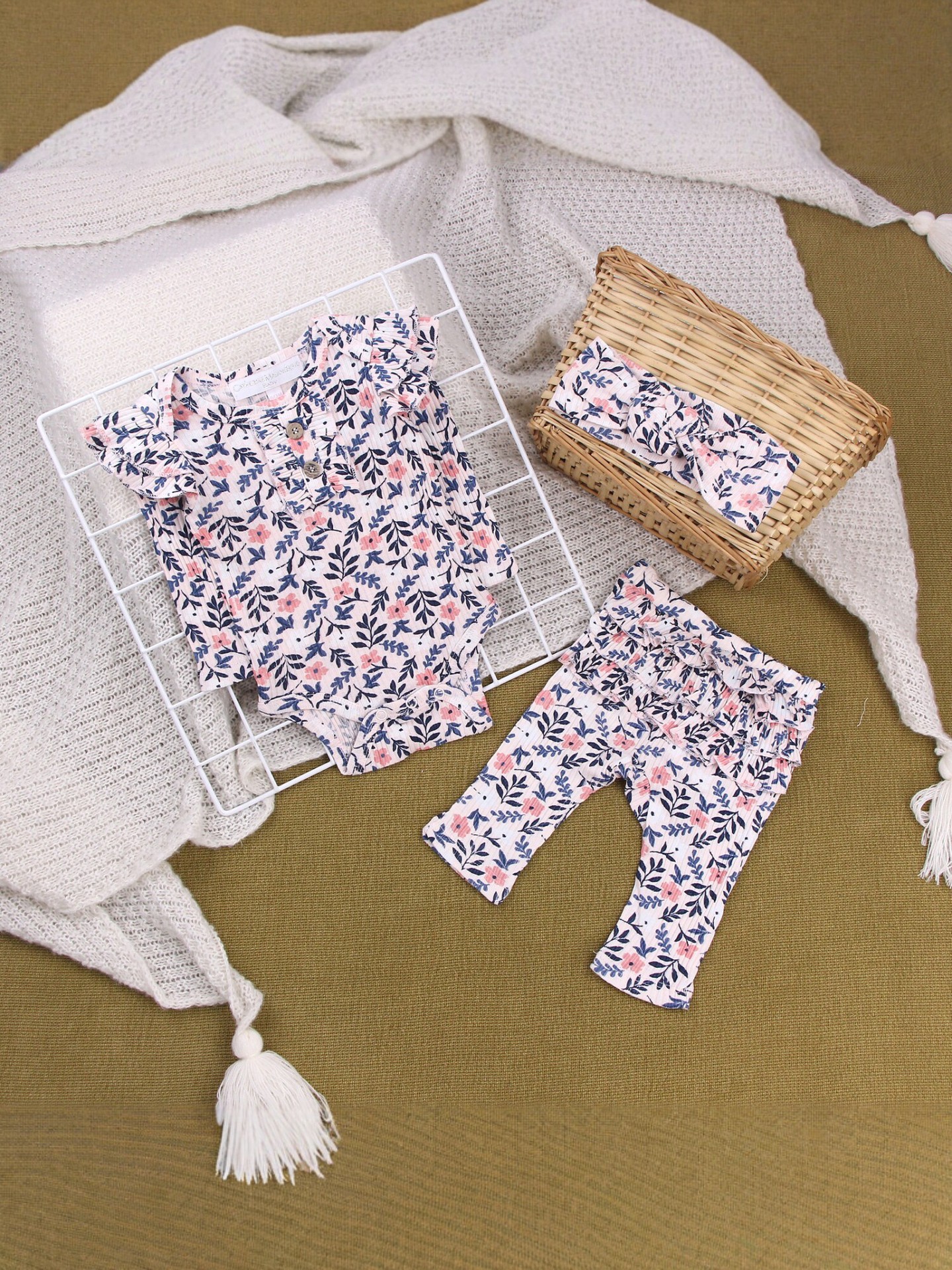 Bebés recién nacidos de algodón, ropa de bebé, ropa de bebé, ropa de impresión, ropa de pantalones, banda de pelo, ropa de bebé