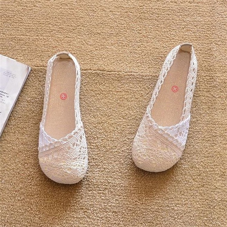 Zapatos de mujer zapatos de pescador primavera y verano nuevos zapatos de malla suela suave transpirable y cómodo con un pedal de encaje plano zapatos casuales de mujer