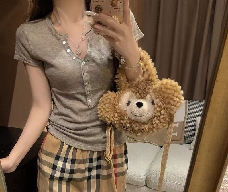 2025美式老钱风半开领设计感针织短袖T恤女夏季时尚休闲上衣绝美|undefined