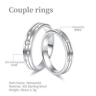TikTok Hot Couple Pair Ring Gift s925 Sterling Silver Inlaid Moissanite Fashion Ring for Men and Women