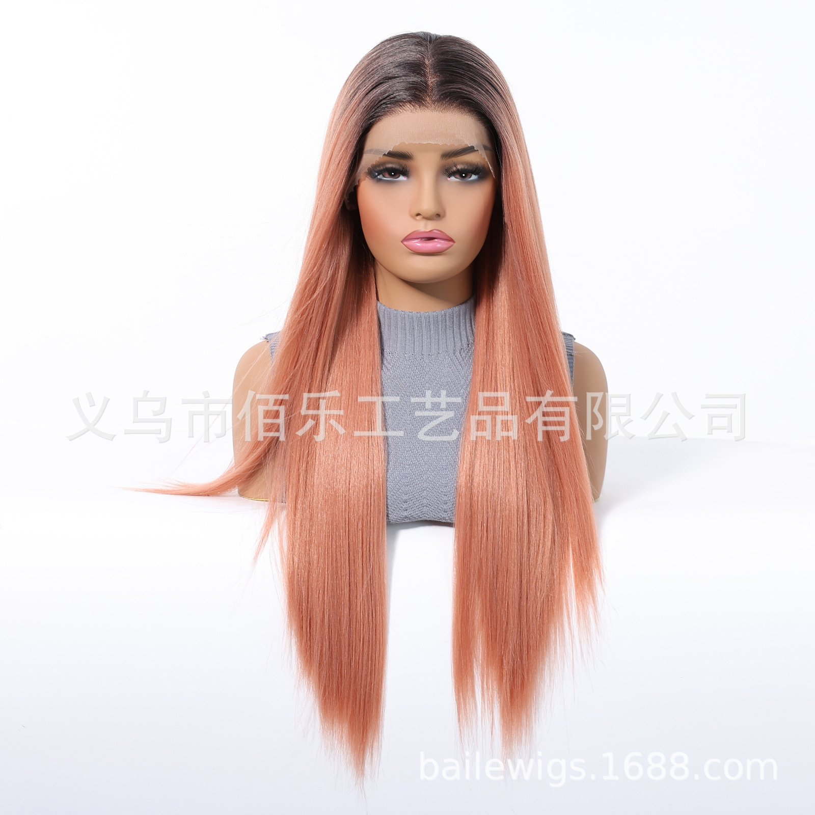 13 * 6 pelucas de encaje de gran área de la cabeza rosa teñido gradualmente largo cabello recto en Europa y los Estados Unidos venta caliente wiglace de cabeza completa image 3