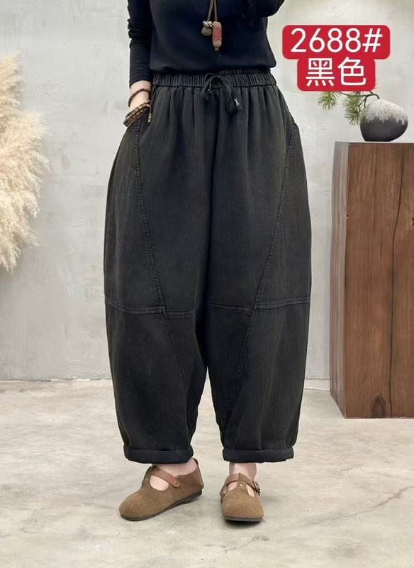 2025秋季款宽松复古双层纱炒色做旧松紧腰老爹裤百搭休闲裤女2688|undefined