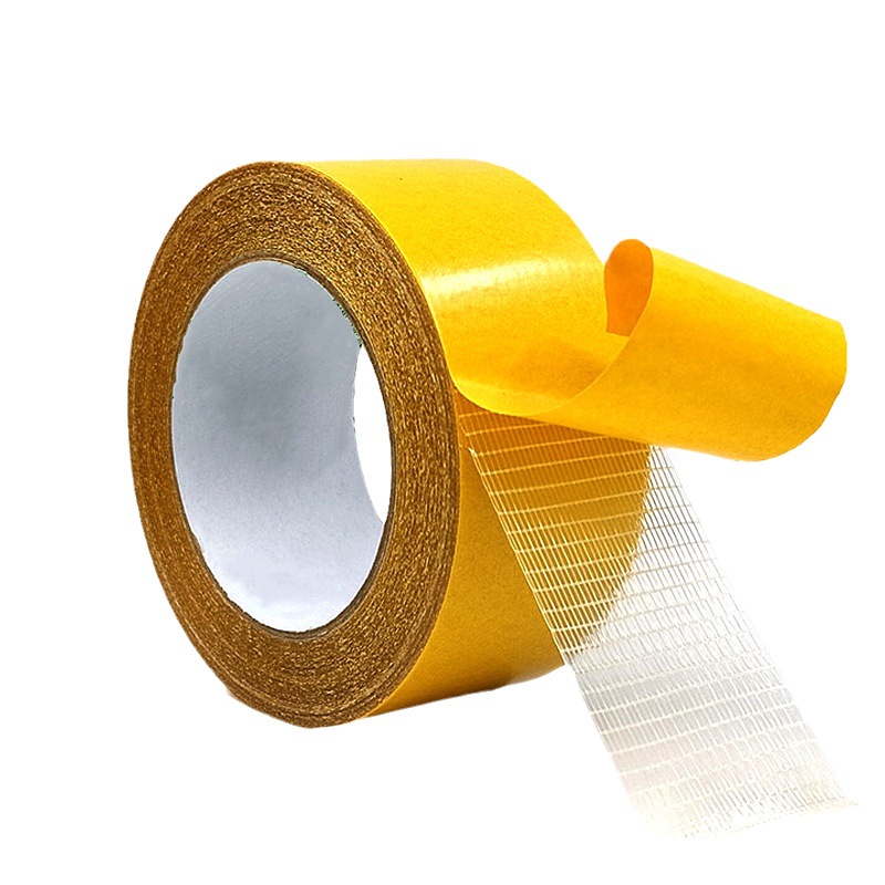 Cinta de fibra de vidrio transparente de alta viscosidad fija fuerte amarilla adhesiva de doble cara de rejilla