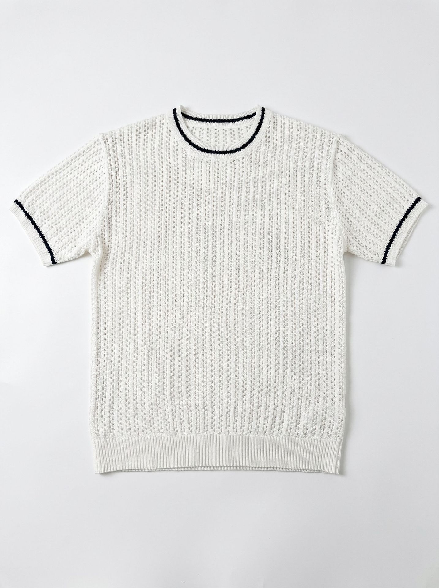 Herren Sommer Strickpullover Rundhals Kurzarm, Atmungsaktives Top_voghion.com