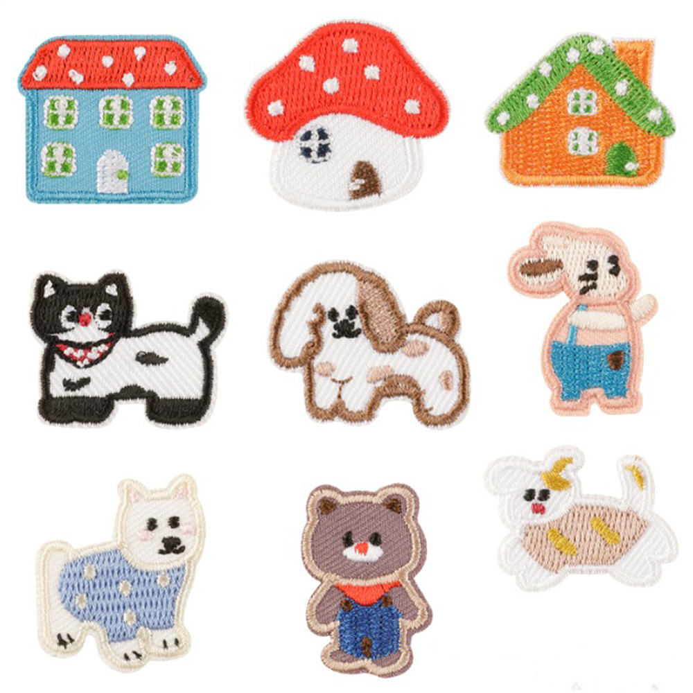 小狗蘑菇屋房子刺绣补丁布贴衣服辅料童装装饰发夹手账补洞贴花