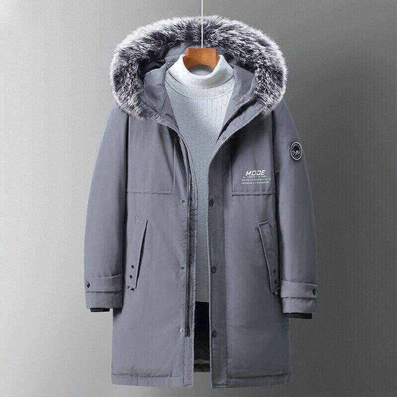 Piumino invernale, cappuccio di media lunghezza, ampio collo in pelliccia, piumino d'anatra bianco spesso da uomo, cappotto spesso_voghion.com