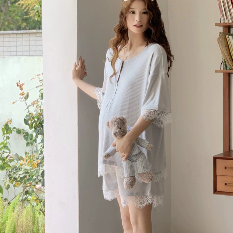 [Готовый запас 6367 крутого растительного волокна] Пижамы для кормления с подушечками для груди, одежда для послеродового кормления, комплект домашней одежды