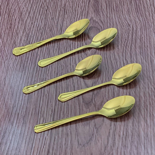 Stainless Steel Golden Tea Spoon European Retro Engraved Pattern Stainless Steel Tea Spoon Western Tableware Gold-Plated Small Spoon Teaspoon