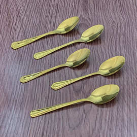 不锈钢金色茶勺欧式复古雕刻花纹不锈钢茶勺西餐具镀金小勺茶匙