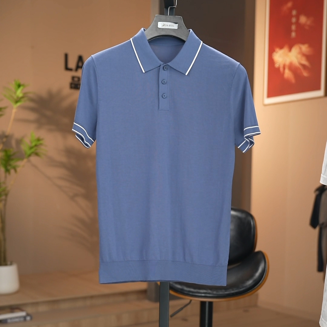 Linen Business Knitted Polo Shirt Men's Short-Sleeved Lapel T-Shirt Summer Half-Sleeved Thin Knitwear Men's 1X2