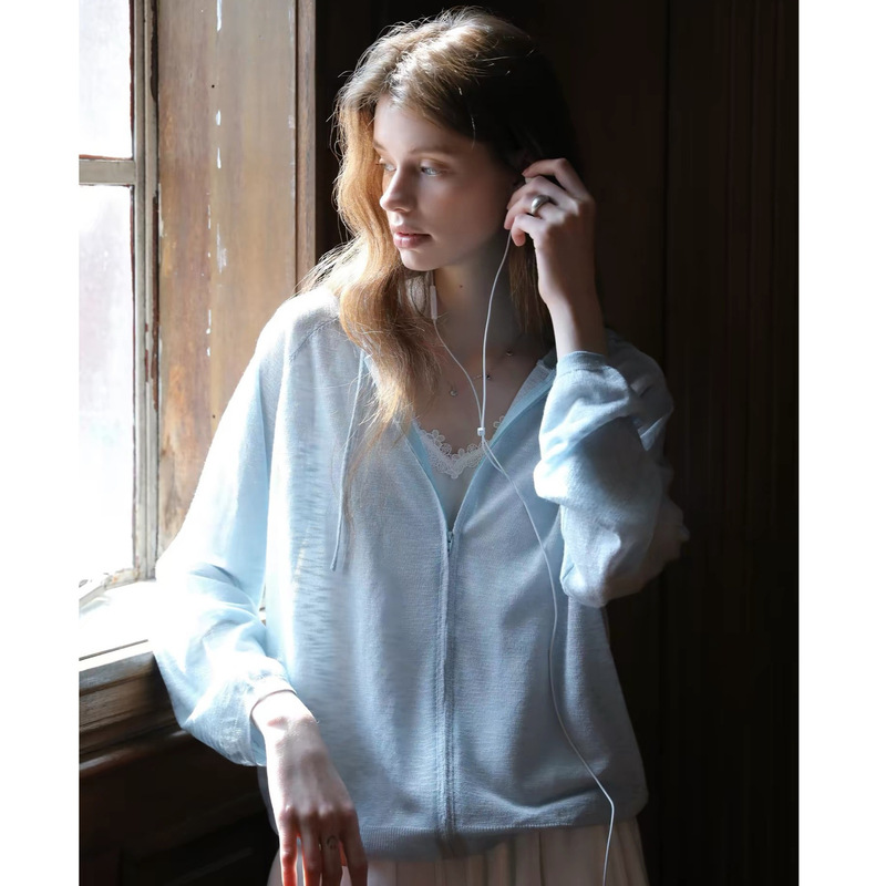 Melliy 2026 New Korean Style Loose Thin Sun Protection Jacket for Women Summer Casual Hooded Knitted Cardigan Melliy 2026 New Korean Style Loose Thin Sun Protection Jacket for Women Summer Casual Hooded Knitted Cardigan