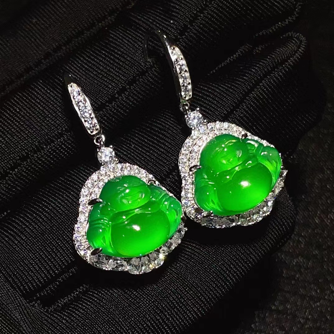 천연 마노 S  세트 SEIKO 녹색 CHALCEDONY MAITREYA 남성 펜던트 높은 얼음 여자 귀걸이 도매