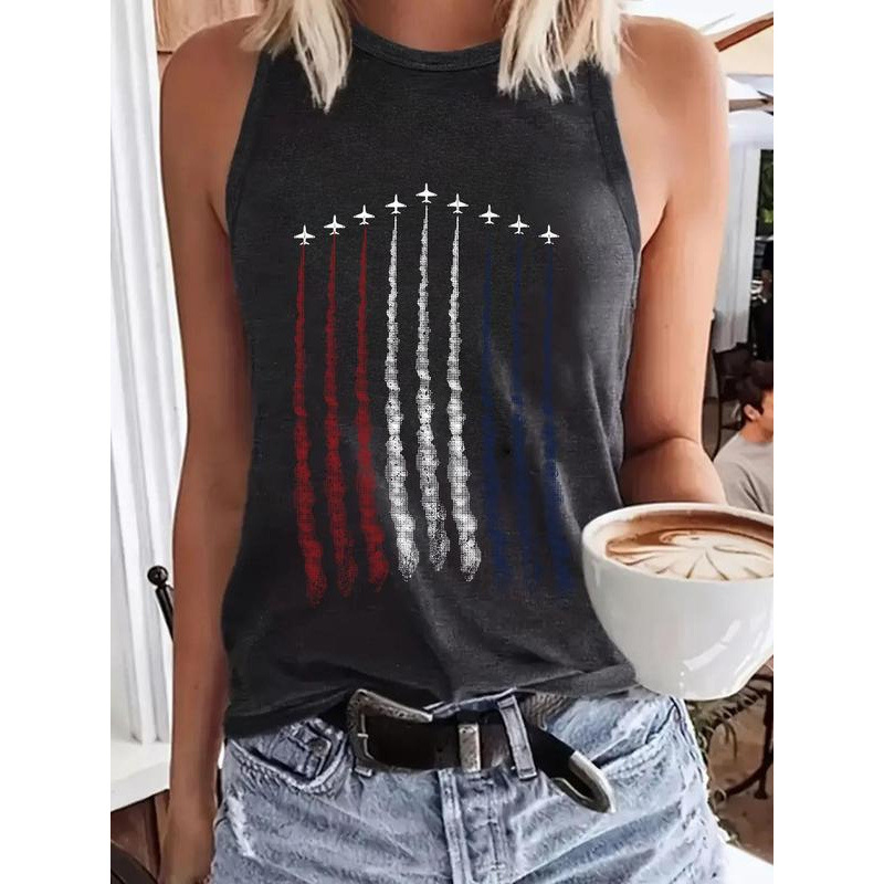 Women's Independence Day Print Round Neck Tank Top Casual|ms