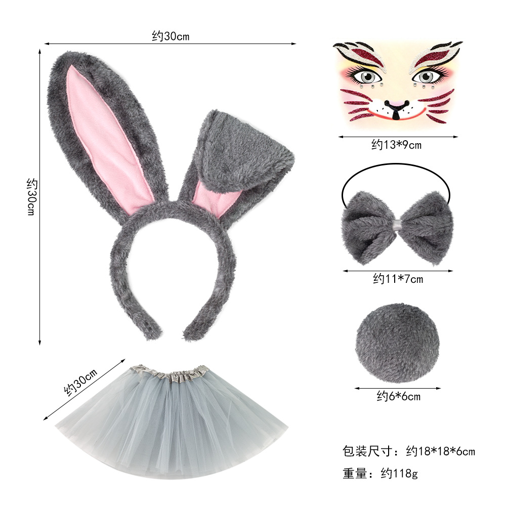 Diadema de orejas de conejo de Pascua, éxito de ventas transfronterizo, conjunto de decoración para fiestas, otoño e invierno, diadema de felpa con nariz de conejo blanco, linda