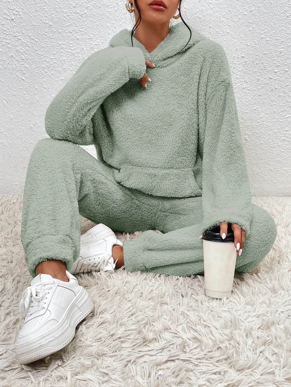 Cross-border Autumn Winter New European And American Casual Women's Clothing, Solid Color Plush Hooded_ecoleips.com