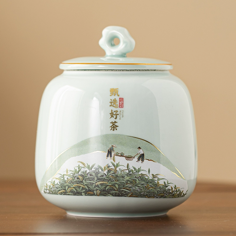 Керамические банки для чая, пустые банки, банки для хранения чая большой емкости, бытовые банки для зеленого чая, черного чая, банки для чая Пуэр Лунцзин