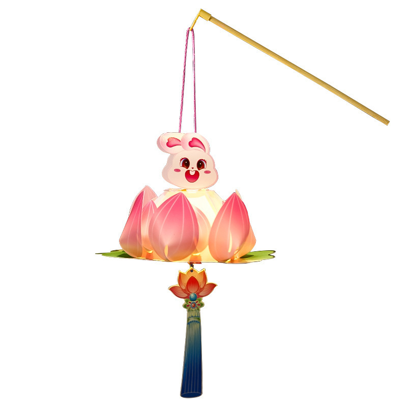 中秋节灯笼儿童手提兔子莲花灯 幼儿园亲子手工diy材料包古风宫灯|undefined