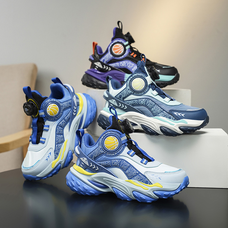 Fábrica directa de zapatos de baloncesto de cuero para niños con suela gruesa y cómoda en el interior de los zapatos giratorios de moda zapatos de carrera cool