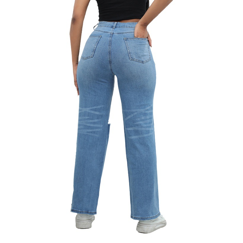 Nuevos productos otoño-invierno 2026, suministro directo transfronterizo, jeans de mujer de alta calidad, elegantes, rasgados y de pierna ancha, venta directa de fábrica, en stock.
