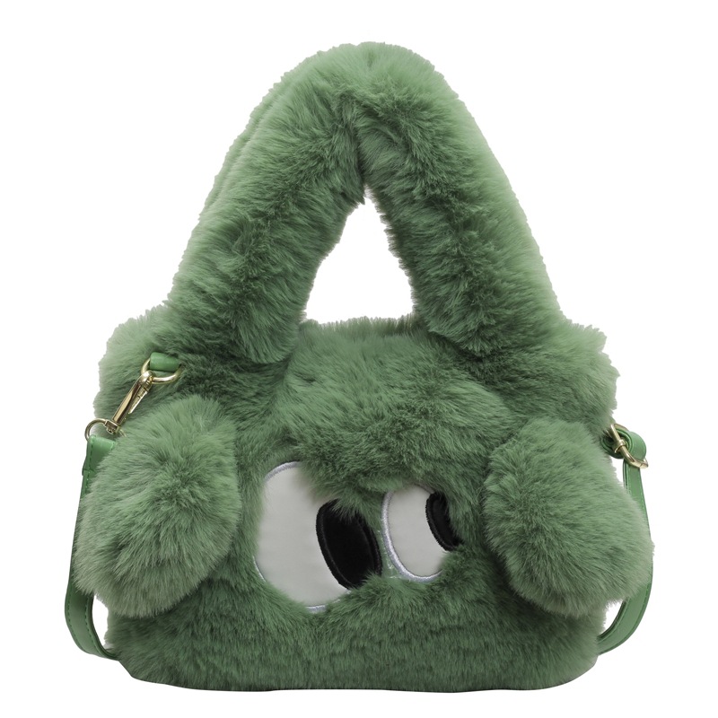 Bolsa de cubo de pelúcia de ojos grandes perros mujeres otoño y invierno 2025 nuevo tipo de bolso de hombro, bolso de mochila encantador