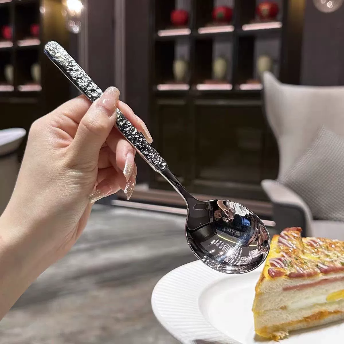 Ложка из нержавеющей стали подсеть Redstone узор Ложка Ресторан еда ложка Корейская длинная ручка суповая ложка десертная ложка