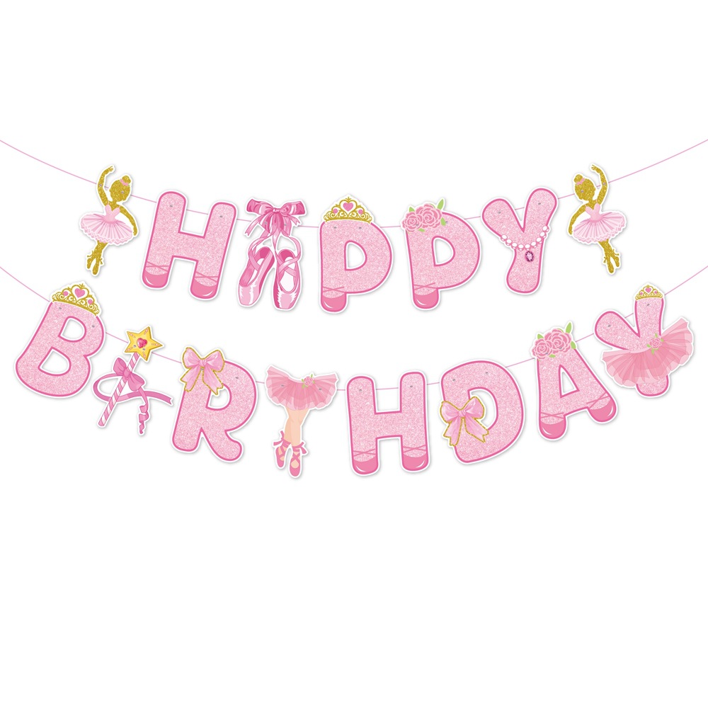 Nuevo producto transfronterizo conjunto de fiesta temática de ballet de cumpleaños fondo de fiesta de cumpleaños bandera de tracción ballet colgante en espiral