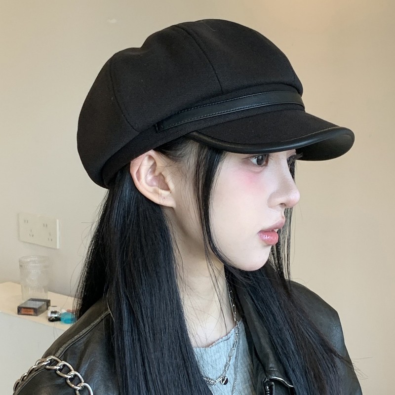 英伦风复古包边皮带扣八角帽子女秋冬新款文艺百搭贝雷帽画家帽潮|undefined