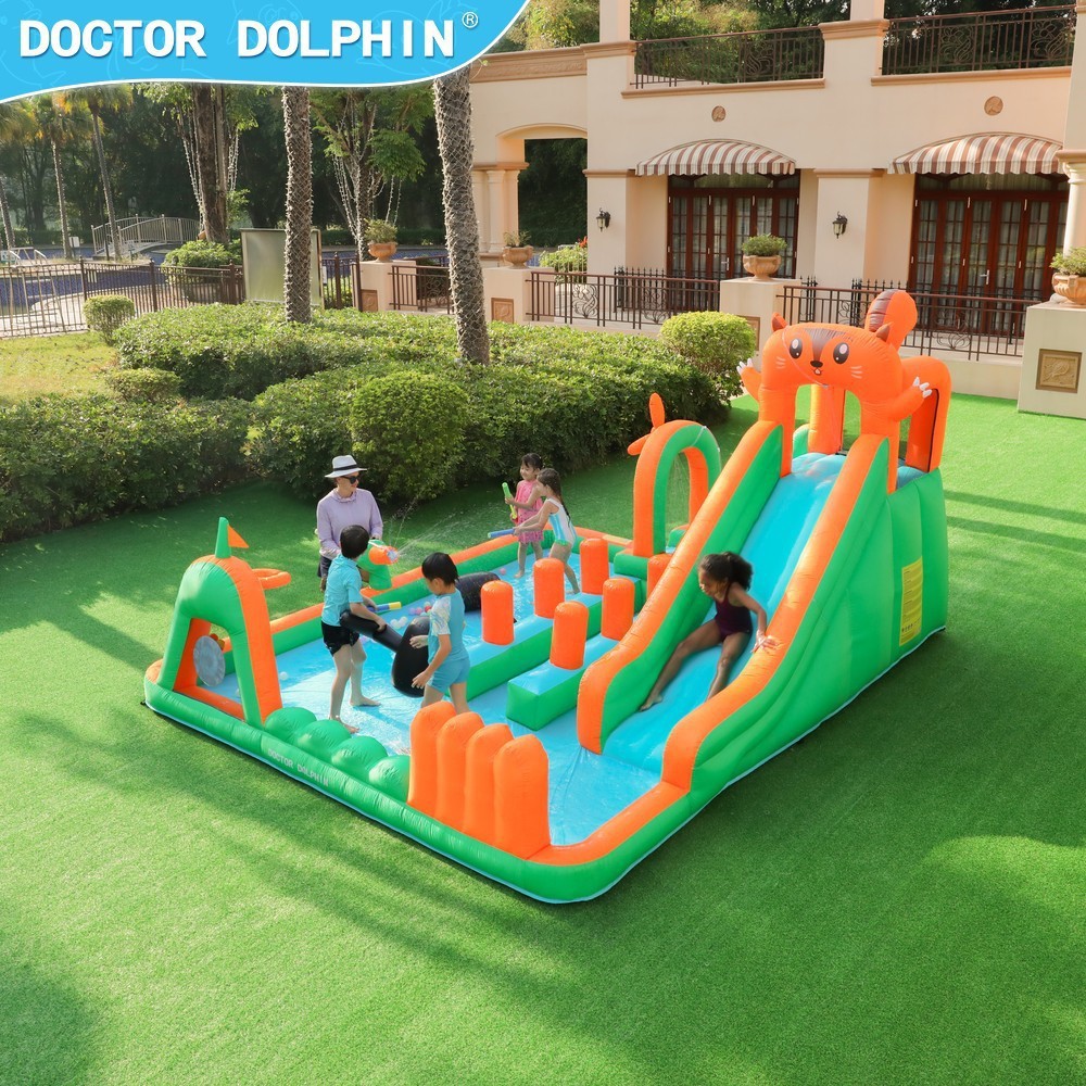 Castillo inflable infantil Doctor Dolphin, trampolín para el hogar, parque de atracciones pequeño para interiores y exteriores, tobogán acuático, castillo inflable combinado