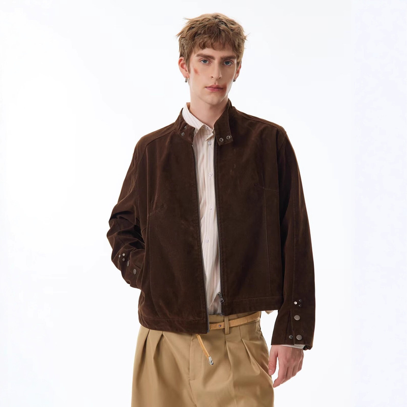 New Modern Era Maillard Coffee Color Harrington Jacket for Men and Women Autum American Retro Couple Suede Jacket