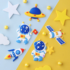 Cosmic Starry Theme Soft Gel Astronaut Rocket Planet Flying Saucer Boy Birthday Cake Decoration Insert Ornament