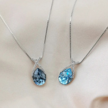 欧美跨境电商爆款通体S925纯银奥地利进口水晶女式项链吊坠现货