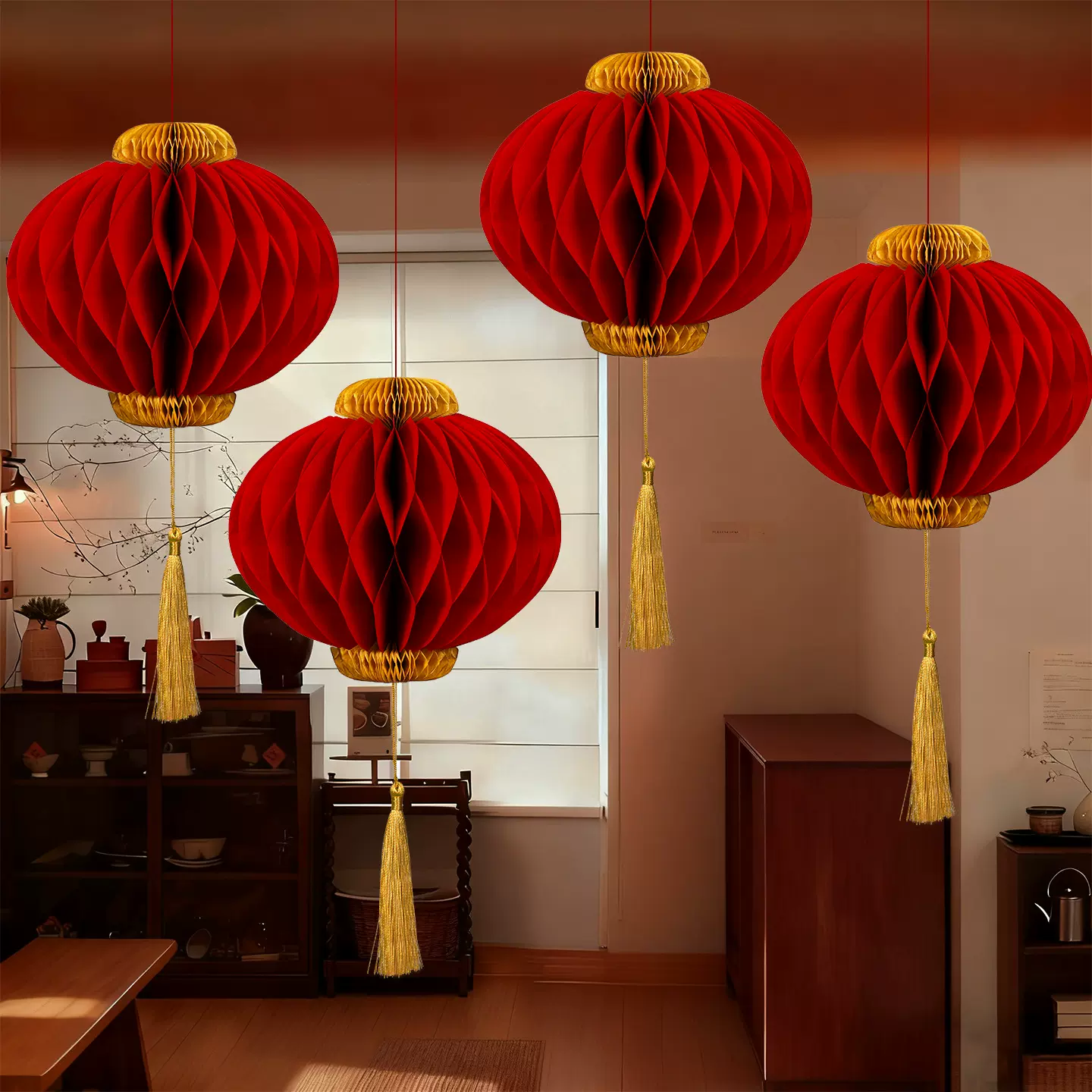 马年2026新年装饰客厅春节过年挂件红色蜂窝灯笼入户大门挂饰门挂