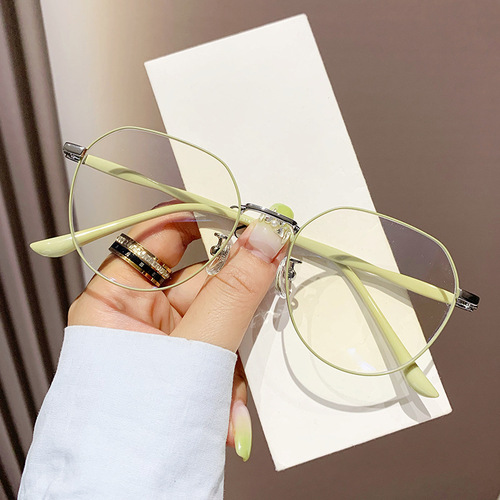 New retro anti-blue light glasses for myopic women without makeup to show their faces, small Korean style literary polygonal glasses frames 01244