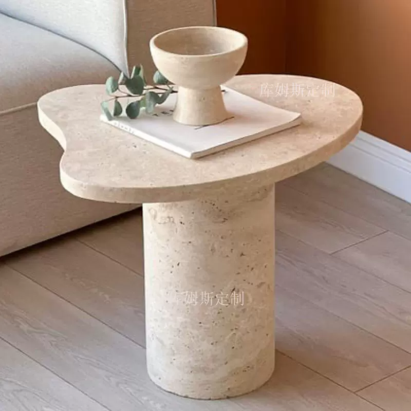 侘寂风轻奢天然洞石茶几现代简约样板房小户型长方形咖啡桌