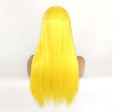 Peluca de comercio exterior, casco de encaje delantero de fibra química europea y americana, corte medio amarillo, fabricante de cabello largo y liso LW0121