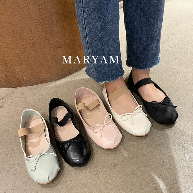 Elegant autumn cute ballet shoes low-cut made of satin with bow flat
