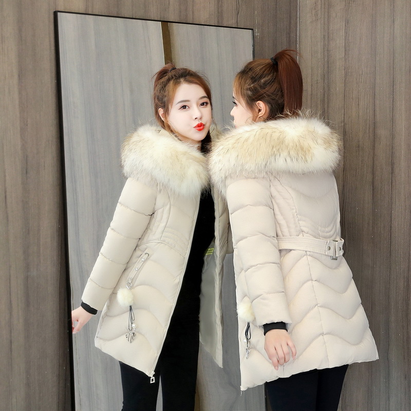 다운 코튼 패딩면 패딩 재킷 여성의 중간 길이 2025 겨울 새로운 한국 스타일 슬림 핏 두꺼운 대형 모피 칼라면 패딩 재킷