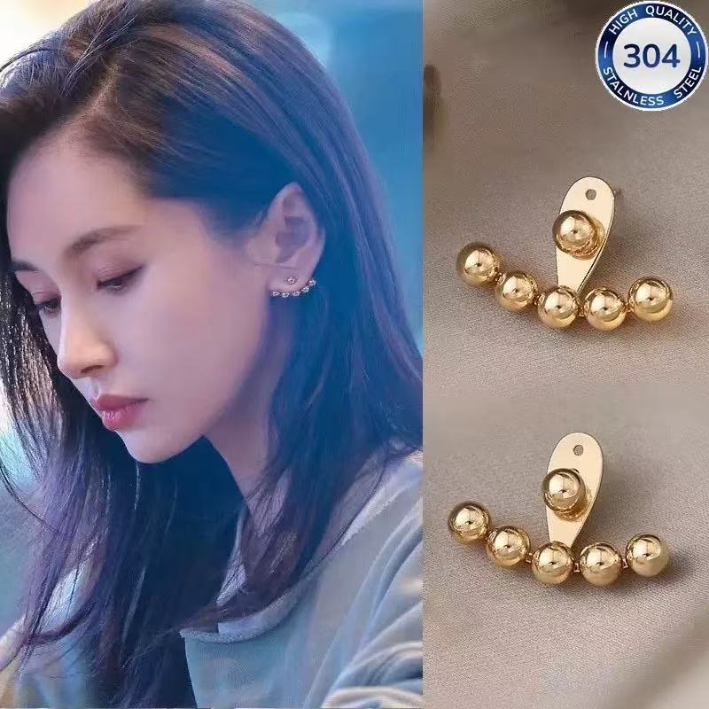 王子文同款304网红钢珠耳钉小众时尚个性简约18K镀金耳环女耳饰品|undefined