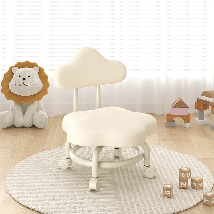 Swivel Small Stool with Wheels, Low Stool for Home Use, Shoe-Changing Stool for Children, Creative Round Stool with Backrest for Toddlers