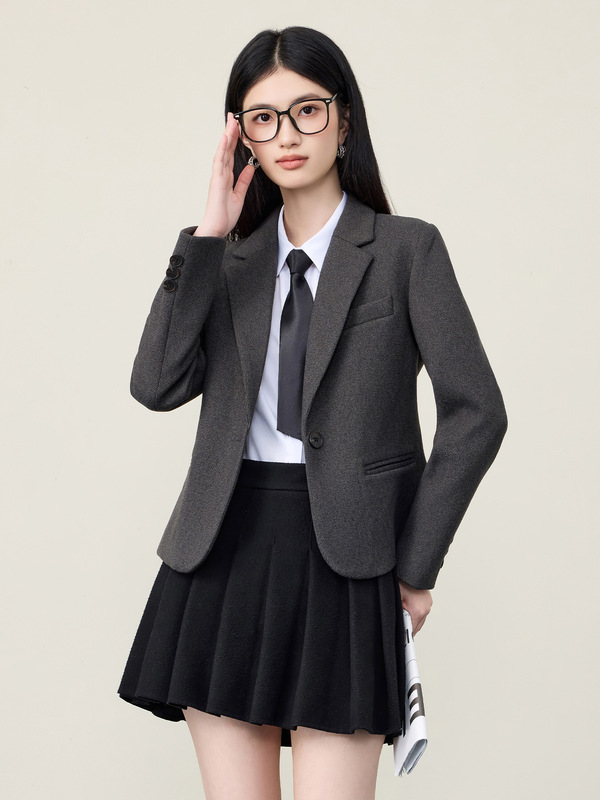 灰色西装女高级感职业装2025新款春秋教师小个子长袖正装职业西装|undefined