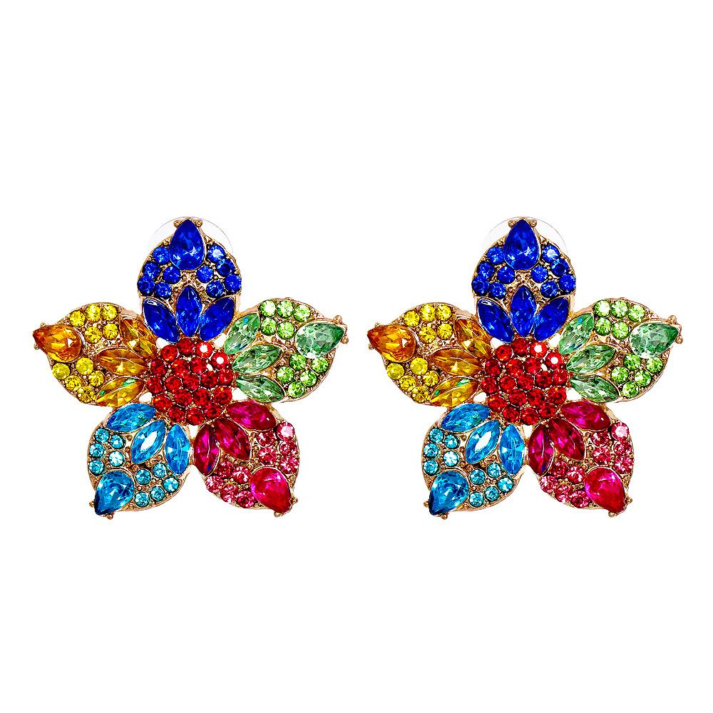 retro geometric color flower diamond earrings wholesale nihaojewelry