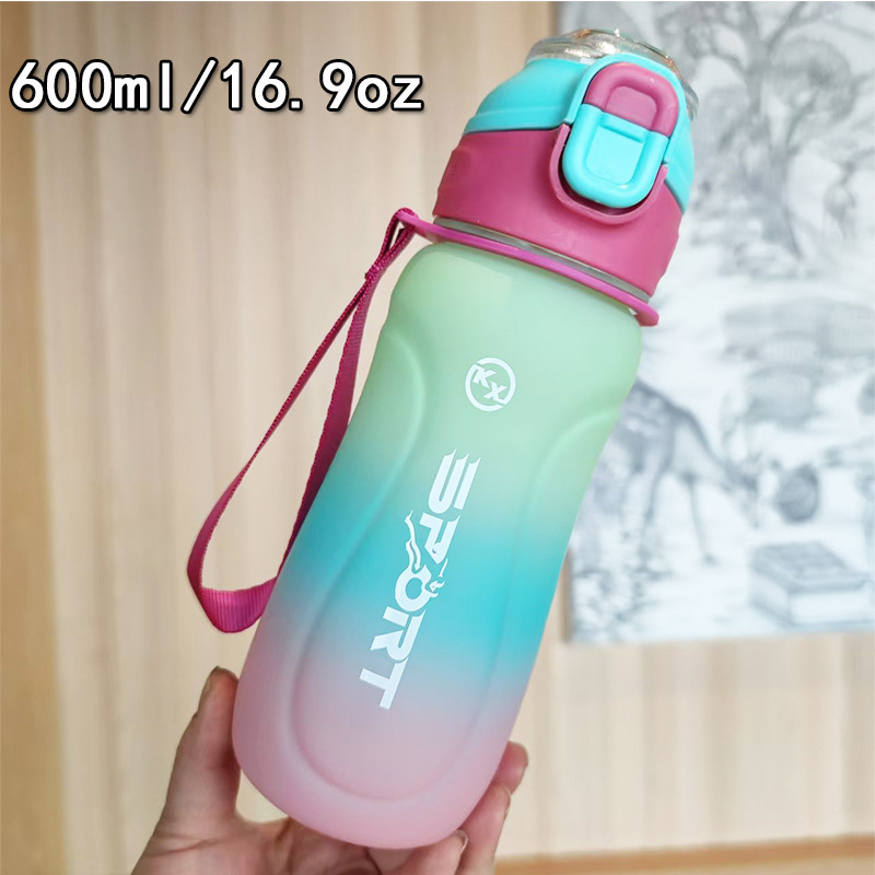 Moda transfronteriza gradiente nuevo tipo de taza de agua un botón tapa elástica doble bebida multifuncional para estudiantes masculinos y femeninos taza de plástico portátil al aire libre